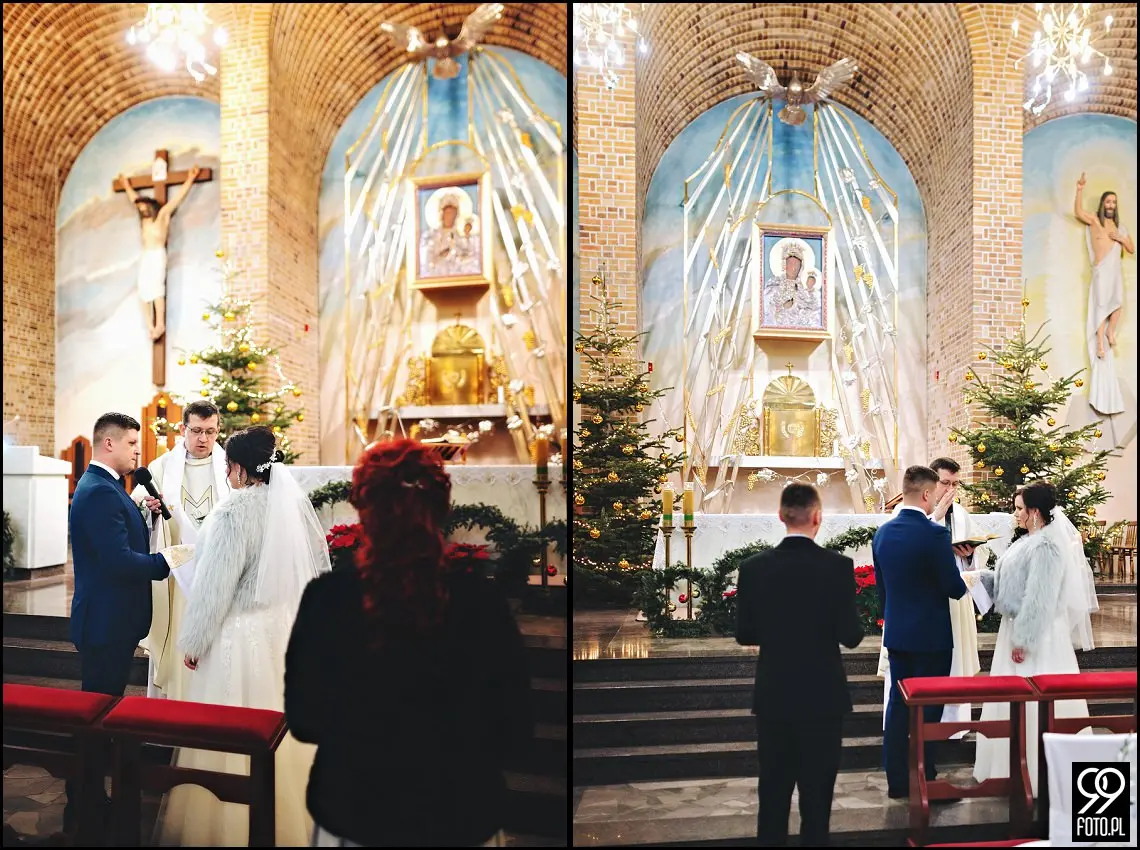 Zimowy ślub Kraków, Kościół na Szkanych Domach, reportaż ślubny Nowa Huta