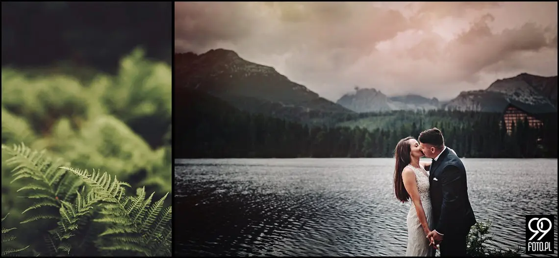 sesja ślubna Popradzki Staw, plener na Słowacji, zdjęcia nad Szczyrbskim Jeziorem