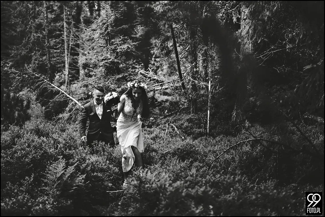 sesja ślubna Popradzki Staw, plener na Słowacji, zdjęcia nad Szczyrbskim Jeziorem