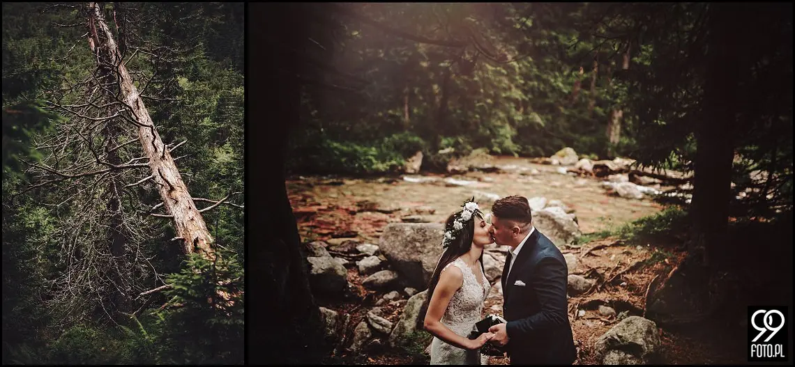 sesja ślubna Popradzki Staw, plener na Słowacji, zdjęcia nad Szczyrbskim Jeziorem