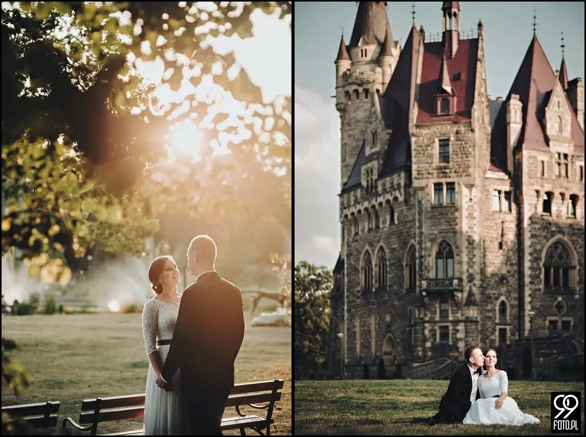 zamek moszna, plenerowa sesja fotograficzna, zdjęcia ślubne w pałacu