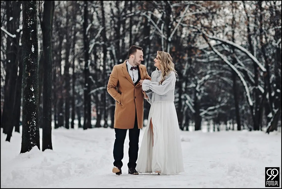 pomysł na sesje zimową, sesja ślubna zimą, miejsce na sesję ślubną w Krakowie