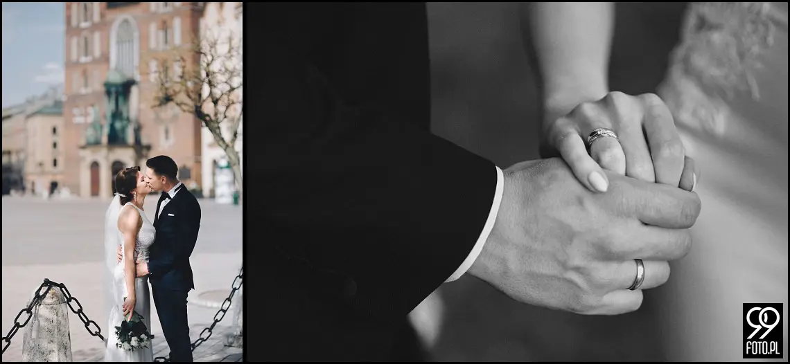 plener ślubny w czasie epidemii koronawirusa, sesja zdjęciowa na rynku w Krakowie