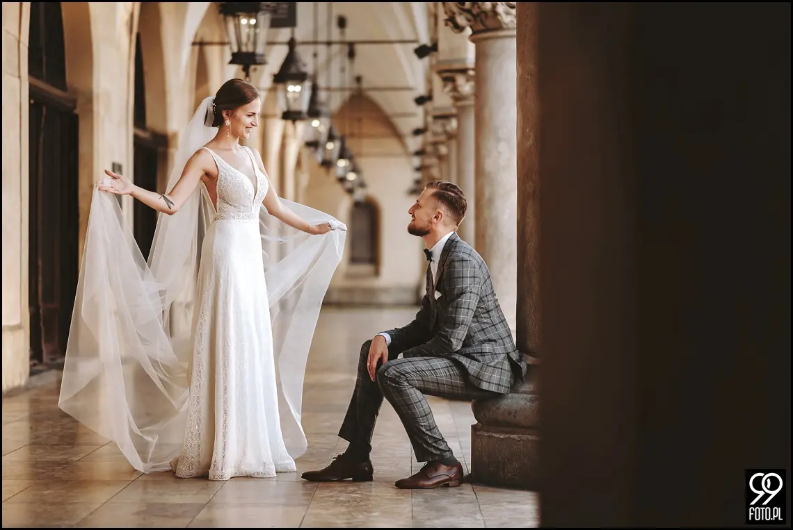 Sesja ślubna w Krakowie, Plener ślubny Sukiennice, Sky Bar Hotel Stary, Bulwary Wiślane