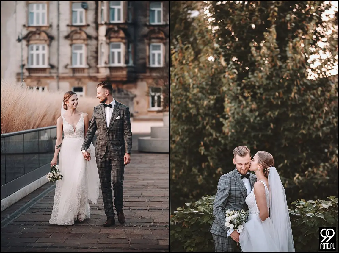 Sesja ślubna w Krakowie, Plener ślubny Sukiennice, Sky Bar Hotel Stary, Bulwary Wiślane