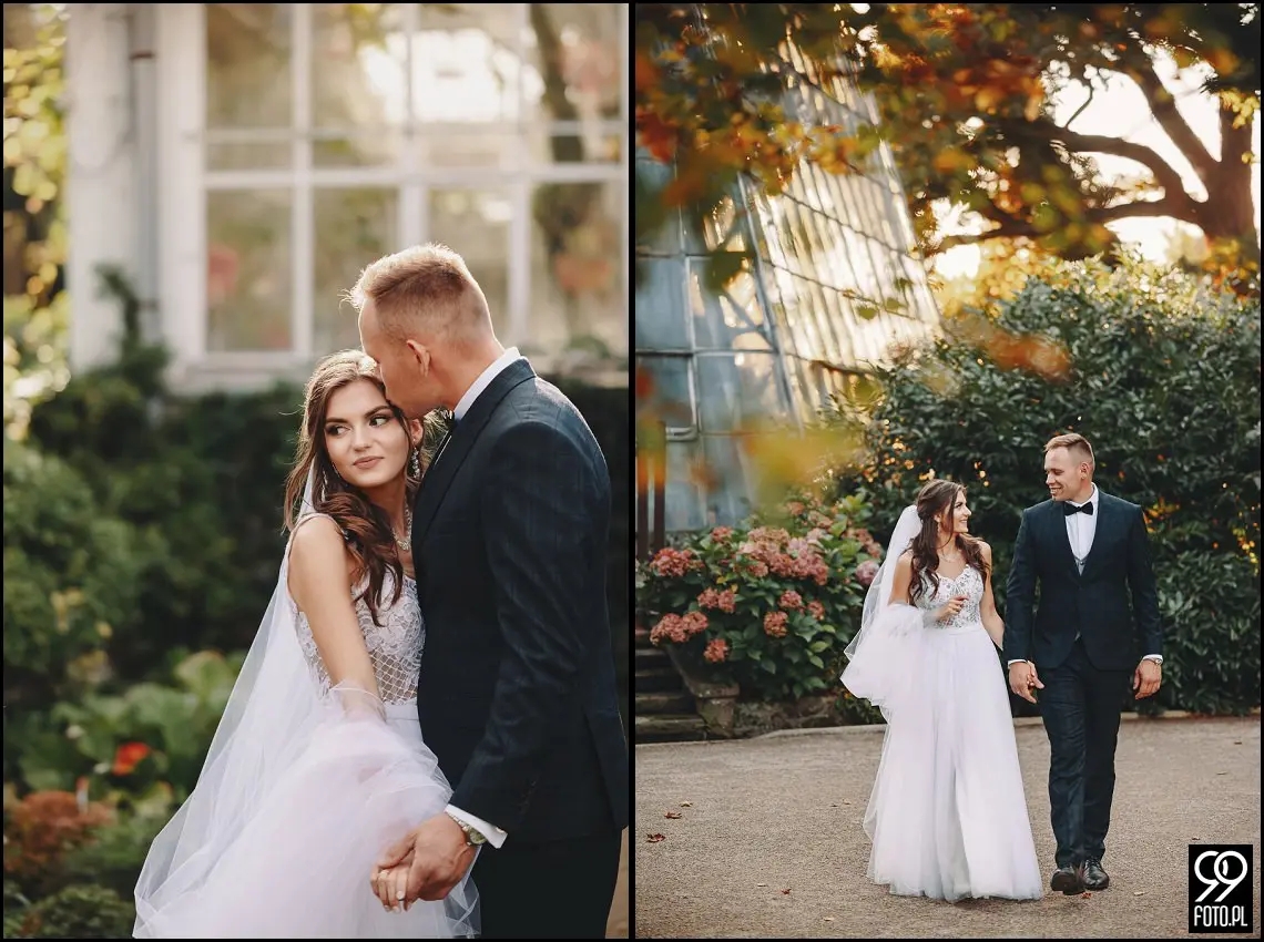 plener ślubny w Ogrodzie Botanicznym, zakochani w Krakowie, ślubna sesja zdjęciowa jesienią